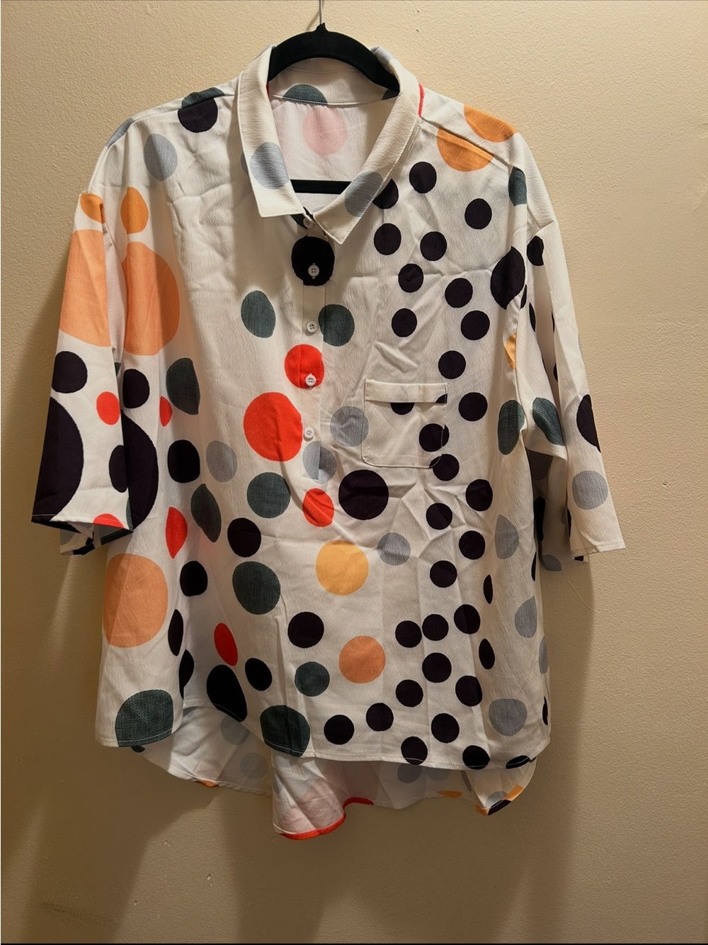 Women polka dot fun shirt to dress up or down.